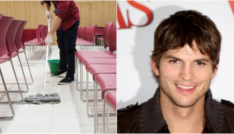 Ashton Kutcher: Janitor | Shutterstock & Getty Images Photo by Dave Hogan