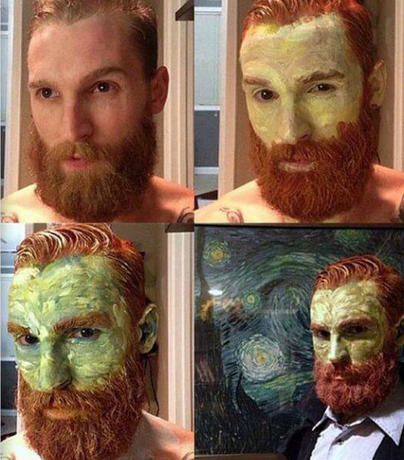 This Guy Turned Himself Into Part of a Van Gogh Painting | Twitter/@damon_lucas