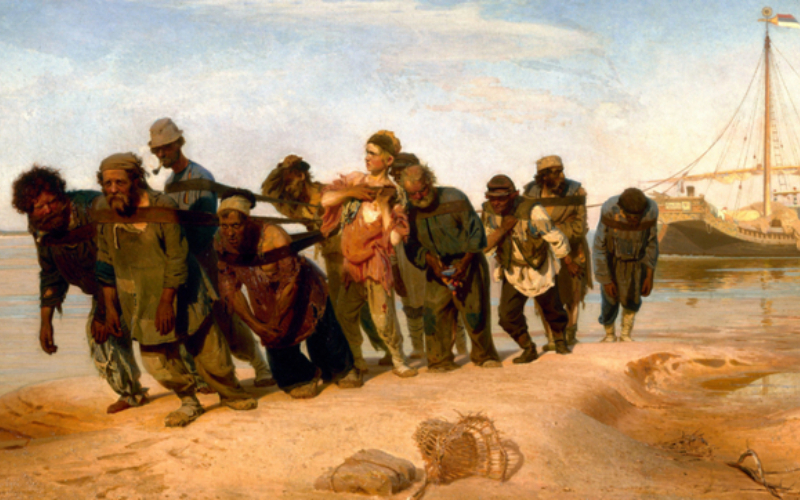 “Barge Haulers on the Volga” by Ilya Repin | Alamy Stock Photo by Niday Picture Library