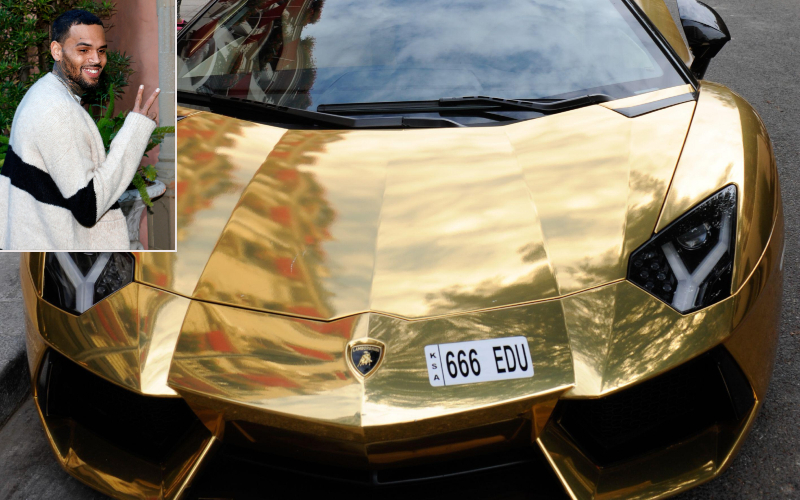 Chris Brown - Lamborghini Aventador $450K | Getty Images Photo by Frazer Harrison & Alamy Stock Photo by ABACAPRESS