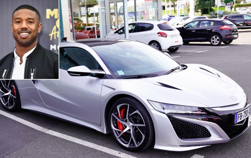 Michael B. Jordan - Honda Acura NSX $156K | Getty Images Photo by Frazer Harrison & Alamy Stock Photo by Sylvain ROBIN