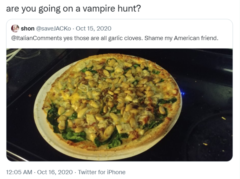 Garlic In Pizza | Twitter/@saveJACKo & @ItalianComments