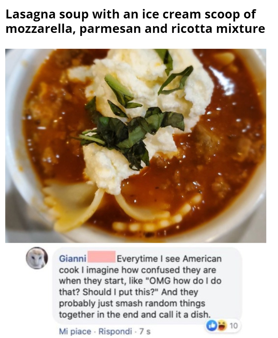 Lasagne Soup with Scooped Cheese | Twitter/@Main_Slice & @ItalianComments