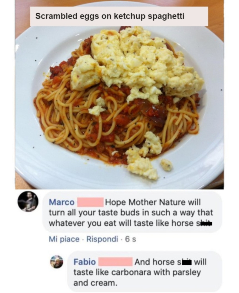 Spaghetti with Scrambled Eggs | Twitter/@whatnowjames & @ItalianComments