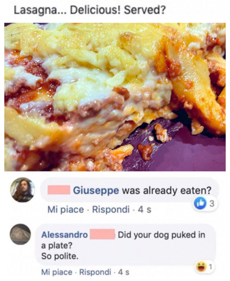 A Side Of Puke With Your Pasta | Twitter/@djmelbau & @ItalianComments