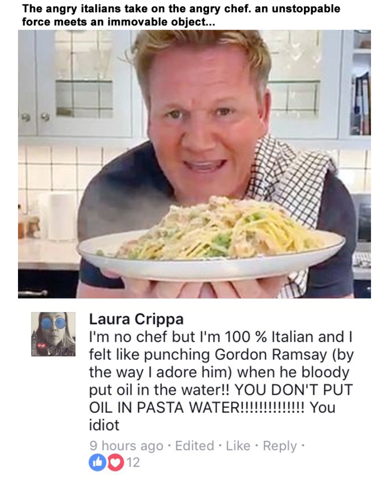 Gordon Ramsay Upsetting the Italians | Instagram/@gordongram & Twitter/@ItalianComment