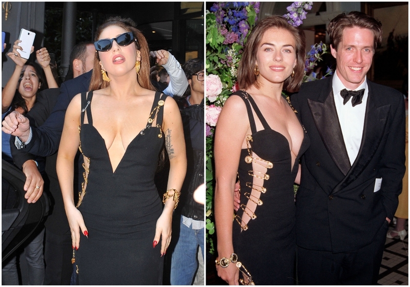 Lady Gaga Vs. Liz Hurley | Alamy Stock Photo by WENN Rights Ltd & Getty Images Photo by Dave Benett