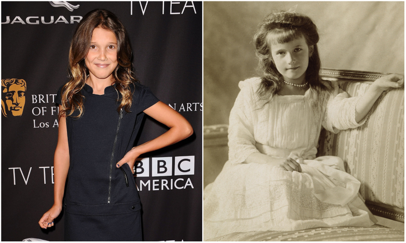 Millie Bobby Brown und Großherzogin Anastasia Nikolajewna von Russland | Getty Images Photo by Jason LaVeris/FilmMagic & Alamy Stock Photo by GRANGER/Historical Picture Archive/NYC