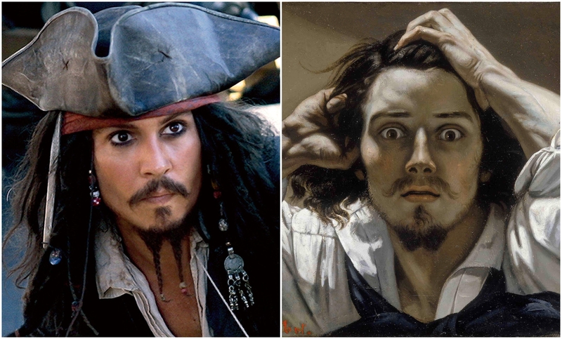 Johnny Depp und „The Desperate Man“ von Gustave Courbet | Alamy Stock Photo by WALT DISNEY PICTURES/AJ Pics & Fine Art Images/Heritage Images