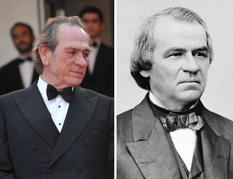 Tommy Lee Jones und Andrew Johnson | Alamy Stock Photo by Jaguar & Getty Images Photo by Library Of Congress