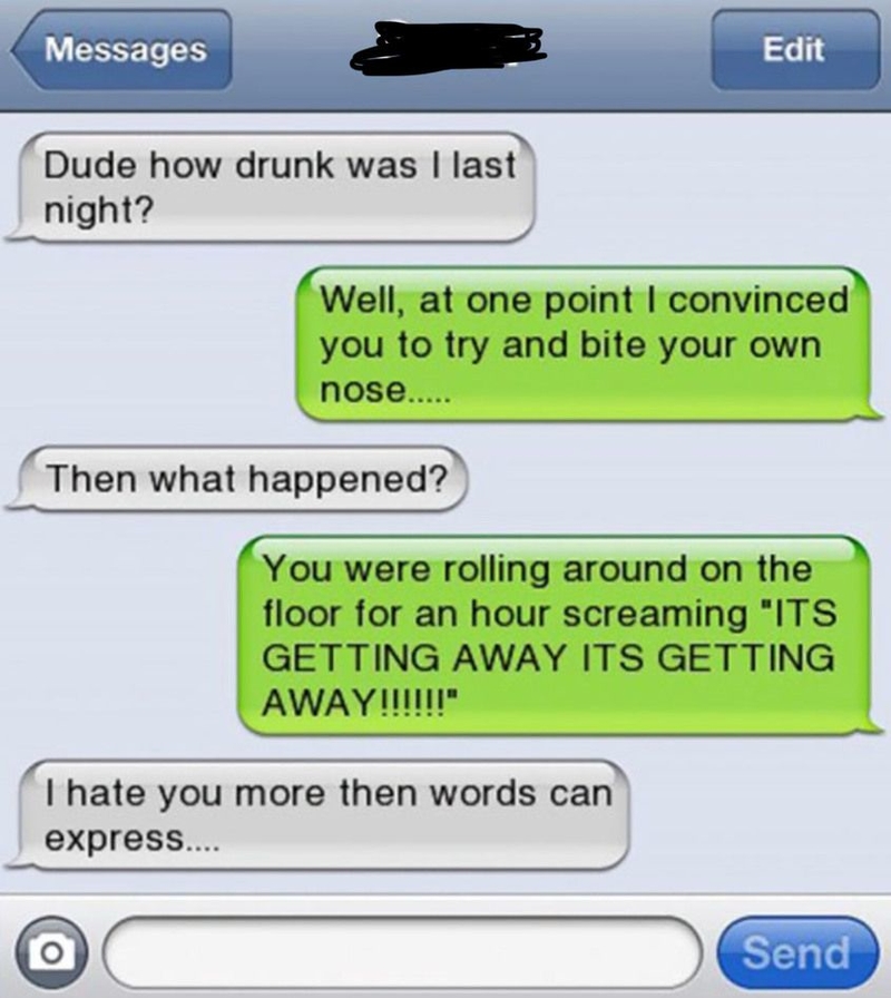 Got Your Nose | Facebook/@funnydrunktexts