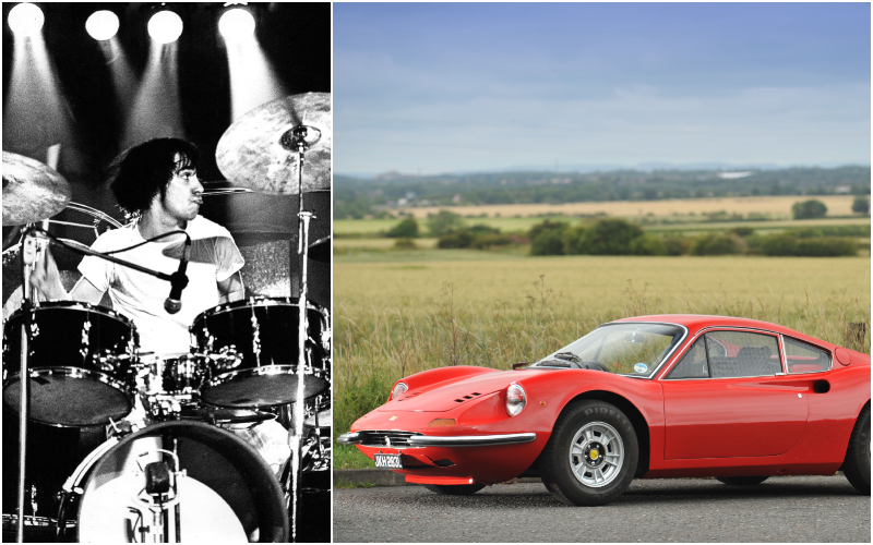 Keith Moon — 1972 Ferrari Dino 246 | Getty Images Photo by Gijsbert Hanekroot/Redferns & Alamy Stock Photo