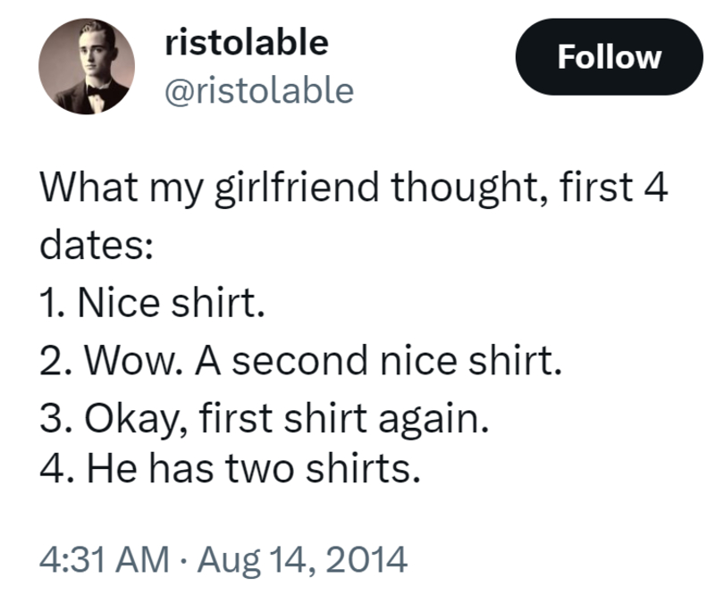 One Shirt, Two Shirt, Red Shirt, Blue Shirt | Twitter/@ristolable