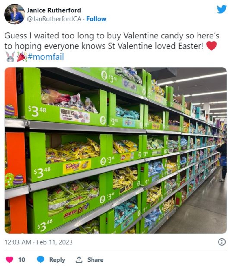 The Mom Whose Valentine’s Treats Got an Easter Makeover | Twitter/@JanRutherfordCA