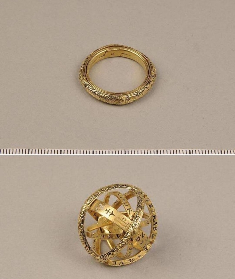 Anillo del siglo XVI que puede convertirse en una esfera astronómica | Twitter/@historiskamuse