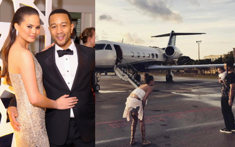 John Legend & Chrissy Teigen – Bombardier Challenger 300, Estimated $26 Million | Getty Images Photo by Michael Loccisano & Instagram/@chrissyteigen