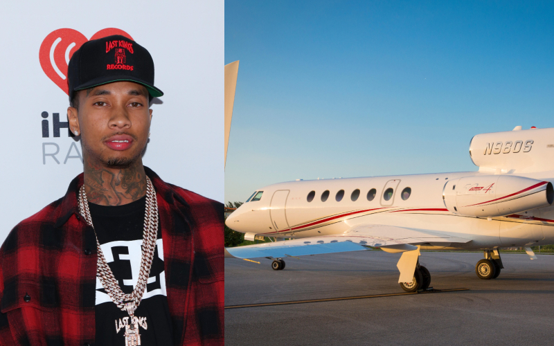 Tyga – Dassault Falcon 50, Estimated $22 Million | Alamy Stock Photo by James Atoa/UPI & Brian Jannsen