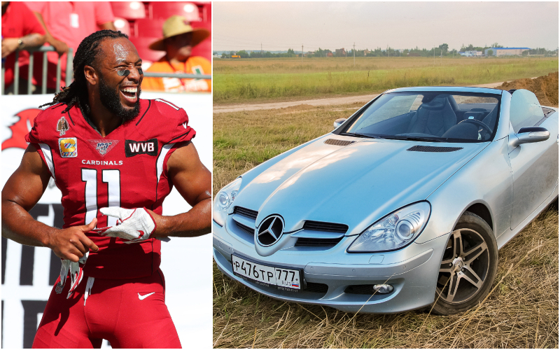 Larry Fitzgerald – Mercedes Benz SL550, Estimated $100K | Steve Jacobson/Shutterstock & Studio MDF/Shutterstock 